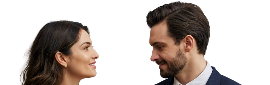 Couple gazing at each other, representing commitment and serious dating